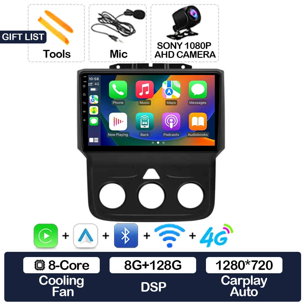 

Android 15 Беспроводной автомобильный радиоприемник Carplay для Dodge Ram 1500 2500 3500 2013-2018 Мультимедийный видеоплеер 4G WIFI 2DIN QLED BT