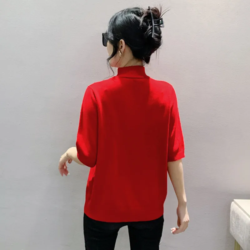 Новинка Осенний вязаный свитер с высоким воротником сексуальные топы красным