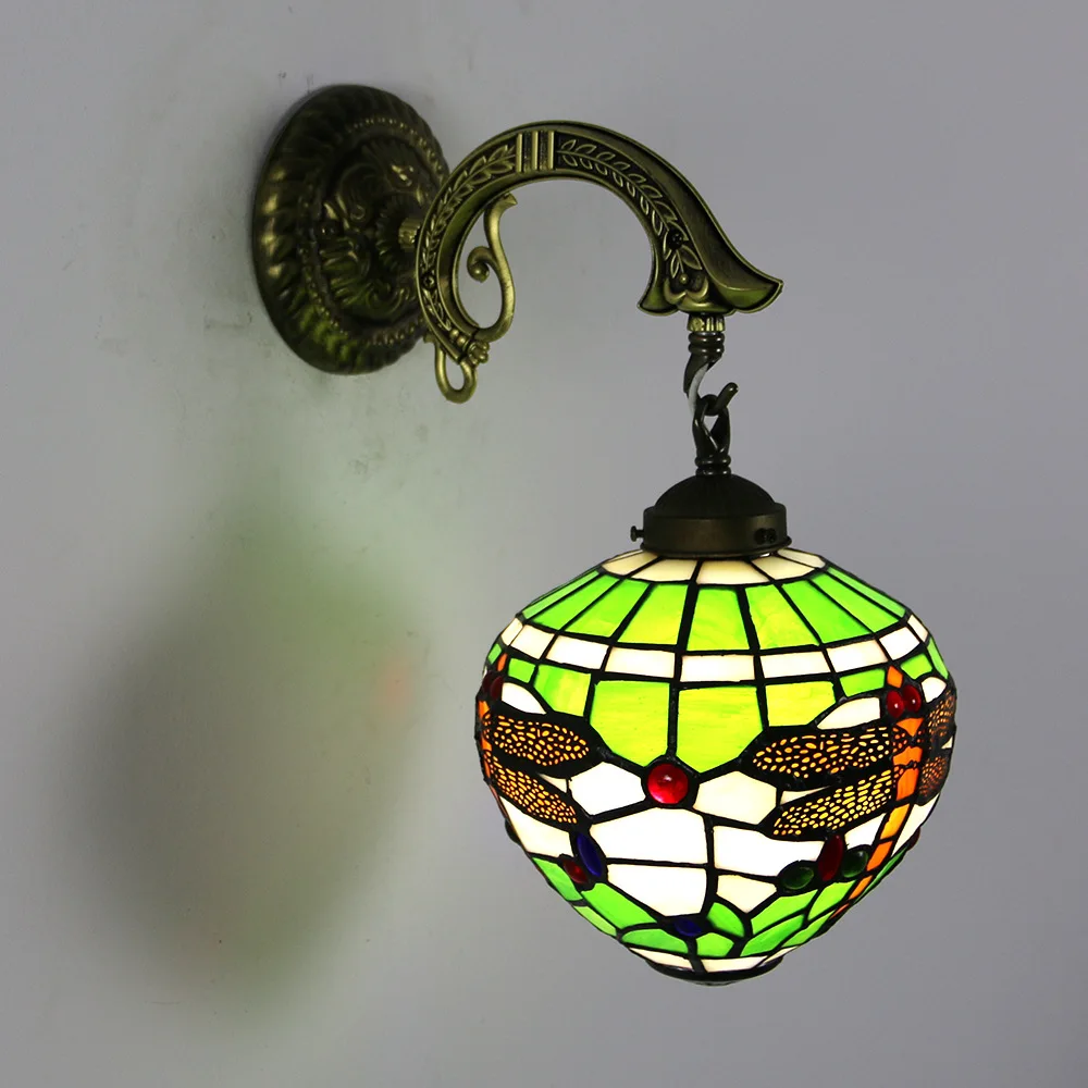 

Tiffany wall lamp stained glass restaurant bar club hall aisle dragonfly lamp spherical wall lamp European retro alloy lighting