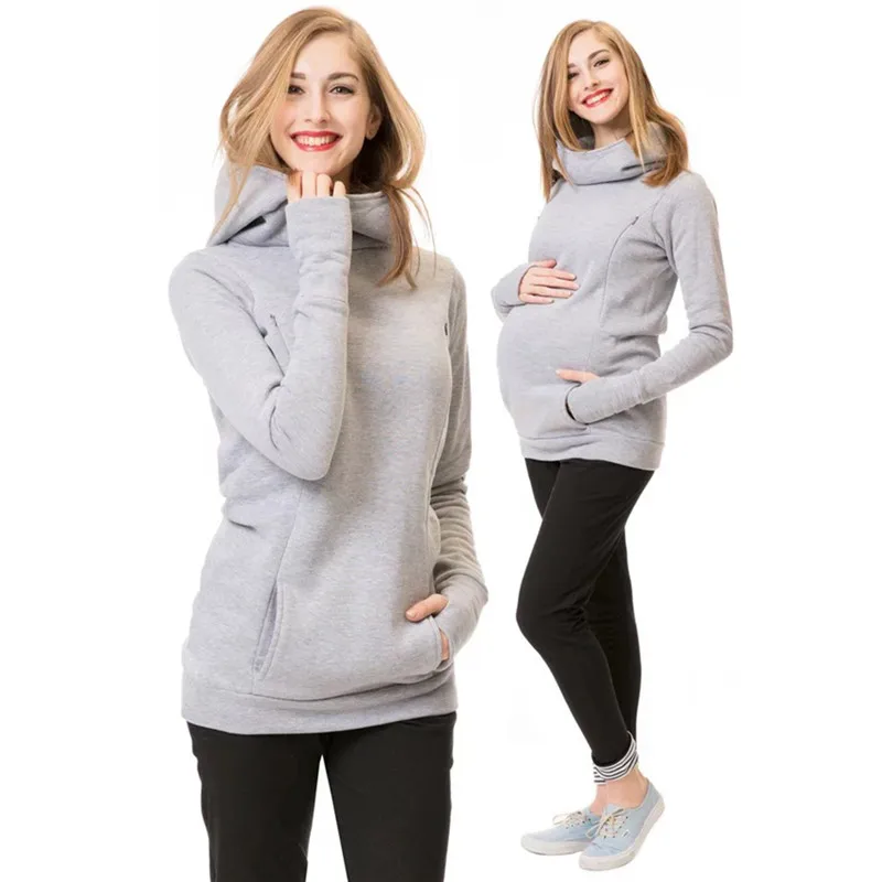 Maternity Sweatshirt Women Nursing Maternity Long Sleeves Hooded Breastfeeding Hoodies Autumn And Winter Pregnant Hooded Sweater