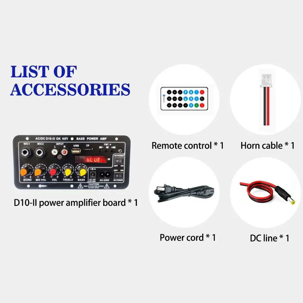 D10-II 12 В 24 Автомобильный усилитель Bluetooth AUX TF Card USB 30-120 Вт Для 4 Ом 40 Динамик 220 ЕС