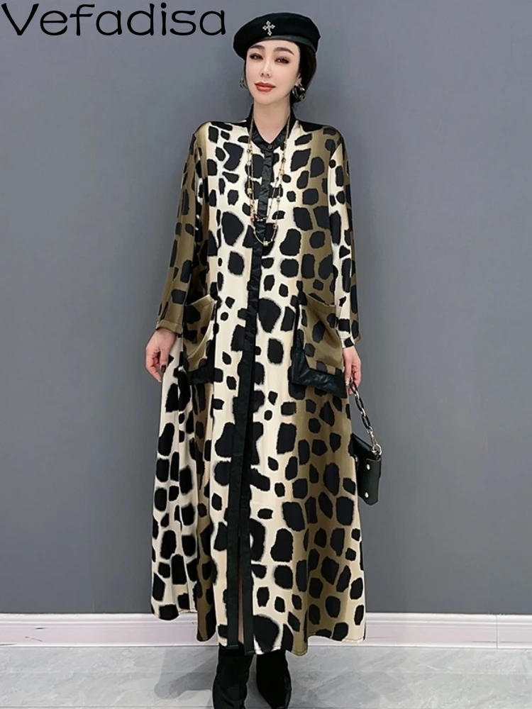 

Vefadisa 2023 New Autumn Fashion Leopard Pattern Slim Pullover Dress Shows Temperament Versatile Women Causal Black Dress LWL136