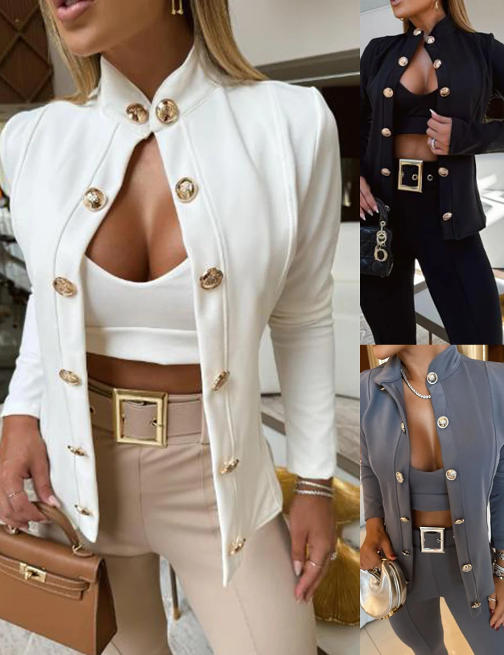 Женская трикотажная куртка однотонная бейсбольная укороченная куртка-Авиатор