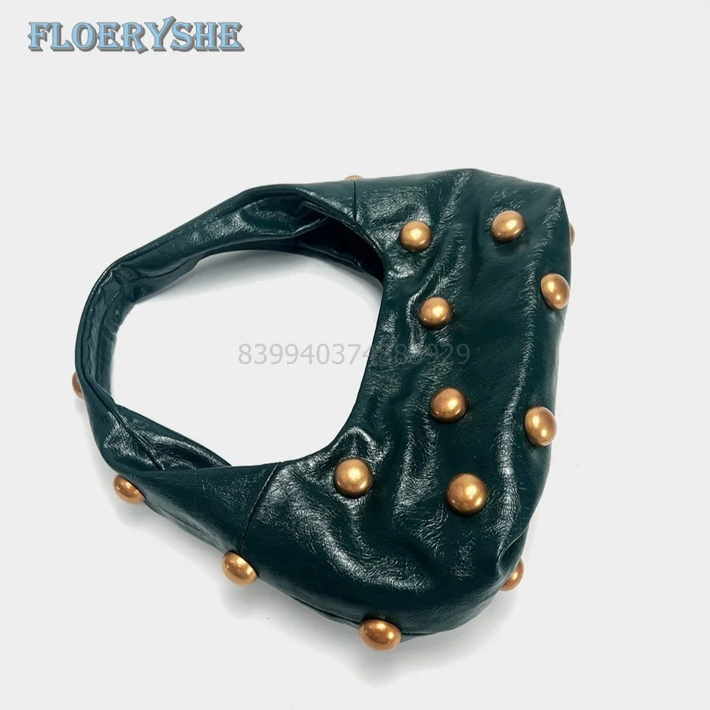Women's Bag 2024 Metal Decorations Autumn European and American Fashion Blue Inlaid Hand-held Shoulder Underarm
