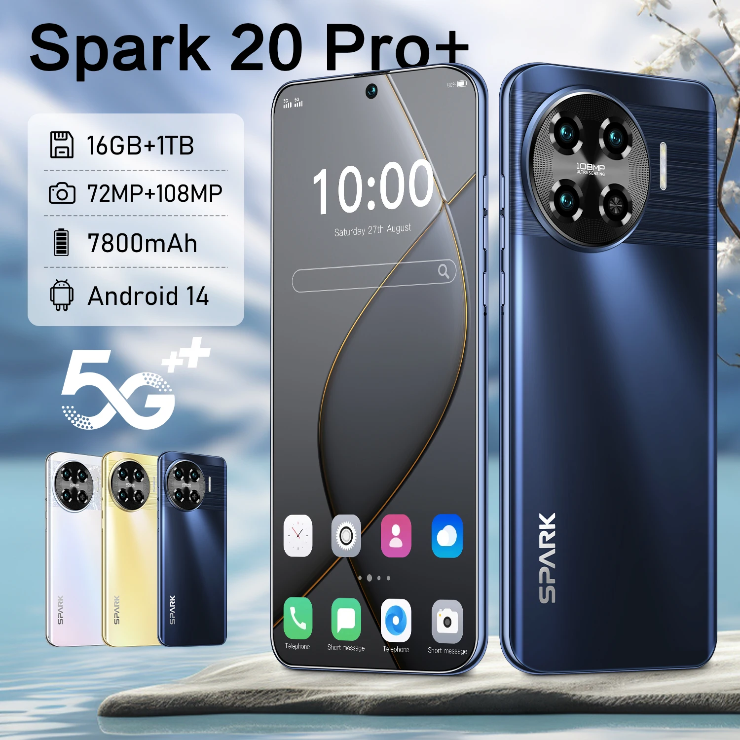 Глобальная версия Spark 20 Pro 5G Смартфон 7 6 дюйма 16 ГБ ОЗУ + 1 ТБ ПЗУ Snapdragon 8 gen3 108 МП