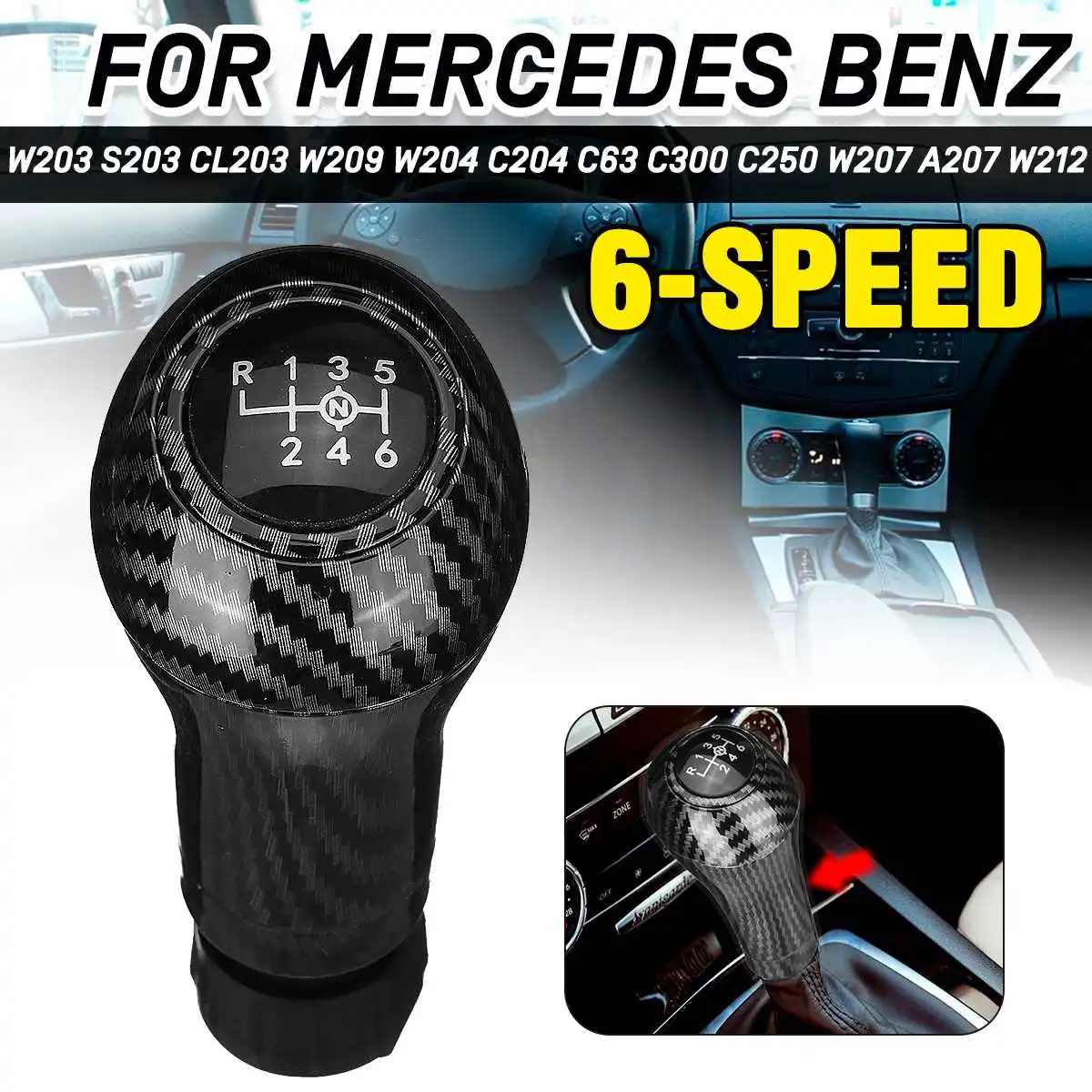 

6 Speed Manual Gear Shift Knob Carbon Plastic Shifter Lever Gear Stick For Mercedes/Benz W203 S203 CL203 W209 W204 C300 C250 W20