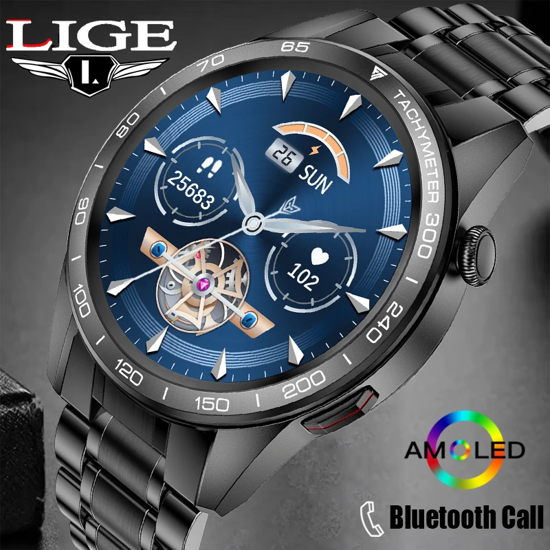 

LIGE For Men Bluetooth Call Business Smartwatch 360*360 HD Screen Smart Watch 2022 Watch Fitness Waterproof Sports Clock Man New