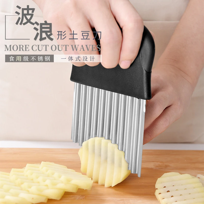 

Potato Cutter Chip French Fry Maker Stainless Steel Wavy Knife French Fries Chopper kitchen Knife Chopper French Fry Maker Tools