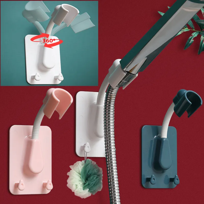 

360° Shower Head Holder Adjustable Self-Adhesive Showerhead Bracket Wall Mount With 2 Hooks Stand SPA bathroom supplies ABS 1pc