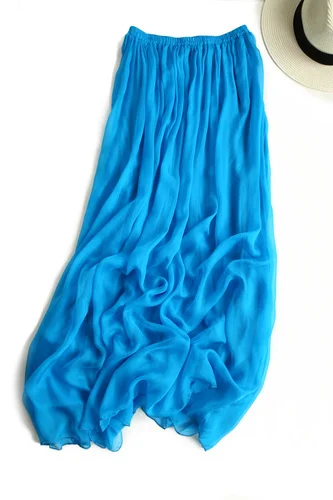 

Silk Skirt Women Summer Mulberry Elegant Long Skirt Elastic Waist A-line Maxi Skirt Trend Tulle Skirt Female Jupe Longue