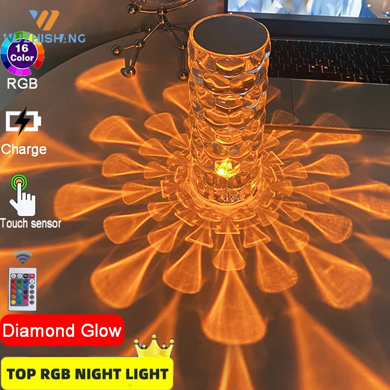 

Светодиодная кристаллическая настольная лампа 3/16 цветов, сенсорный Регулируемый романтический светильник с алмазами, сенсорный ночсветил...