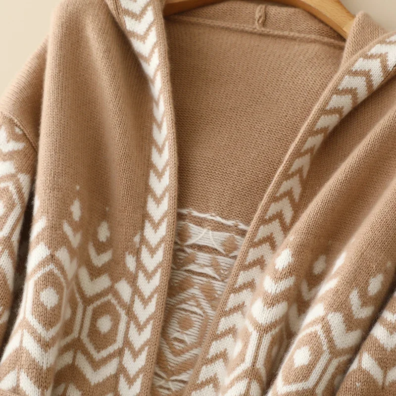 Европейский зимний модный толстый вязаный роскошный кардиган из 100% кашемира с