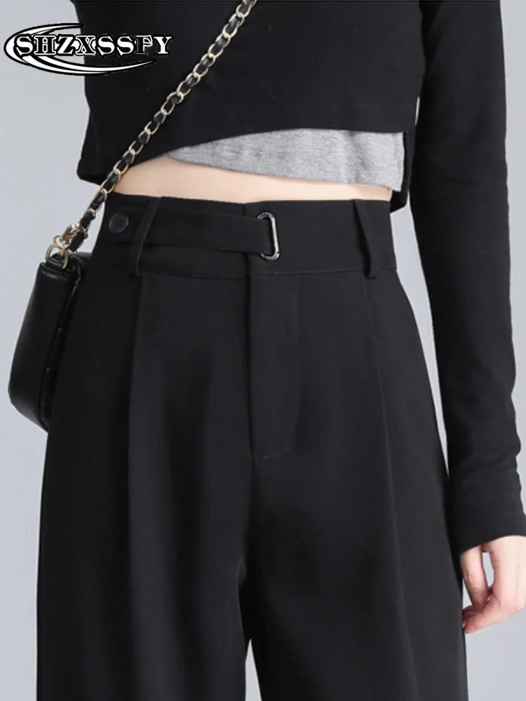 

Брюки-слаксы женские с завышенной талией, элегантные широкие штаны на пуговицах, офисные модные штаны оверсайз, черные, на лето