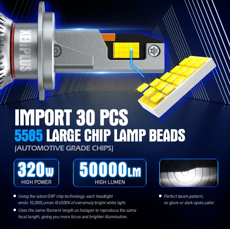 Суперъяркая лампа для передней фары XENPLUS U160 320W 50000LM 6500K H1 H4 H7 H11 9005 9006 9012 H18 H19 9004 9007 H13
