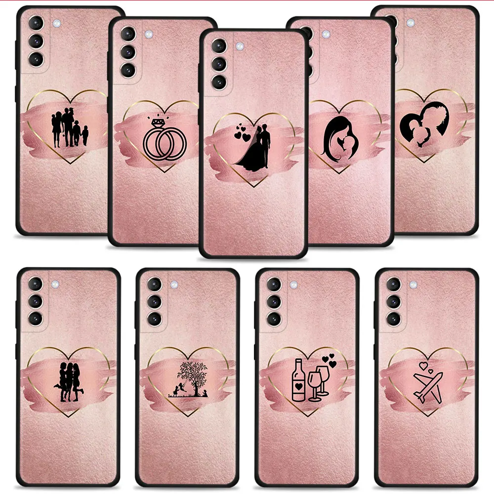 

Love Rose Gold Pink Women Family Case For Samsung Galaxy S22 S21 S20 Ultra FE S22 S21 S10 S9 S8 Plus S10e Note 20Ultra 10Plus