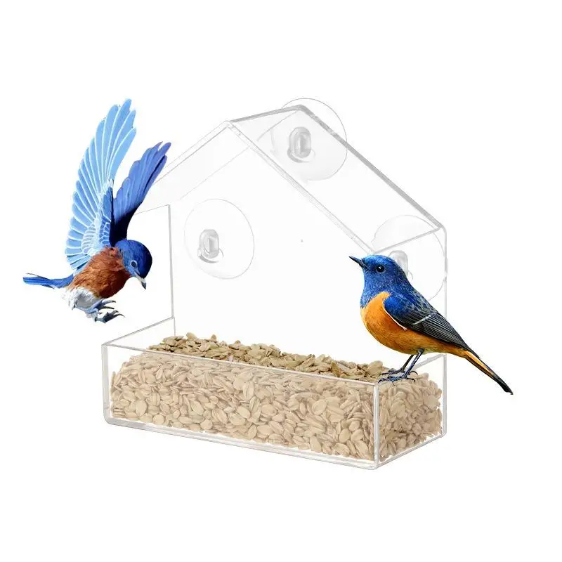 

Acrylic Transparent Bird Feeders Tray Bird Feeder Window Viewing Birdhouse Pet Water Feeder Suction Cup Mount House Type Feeder