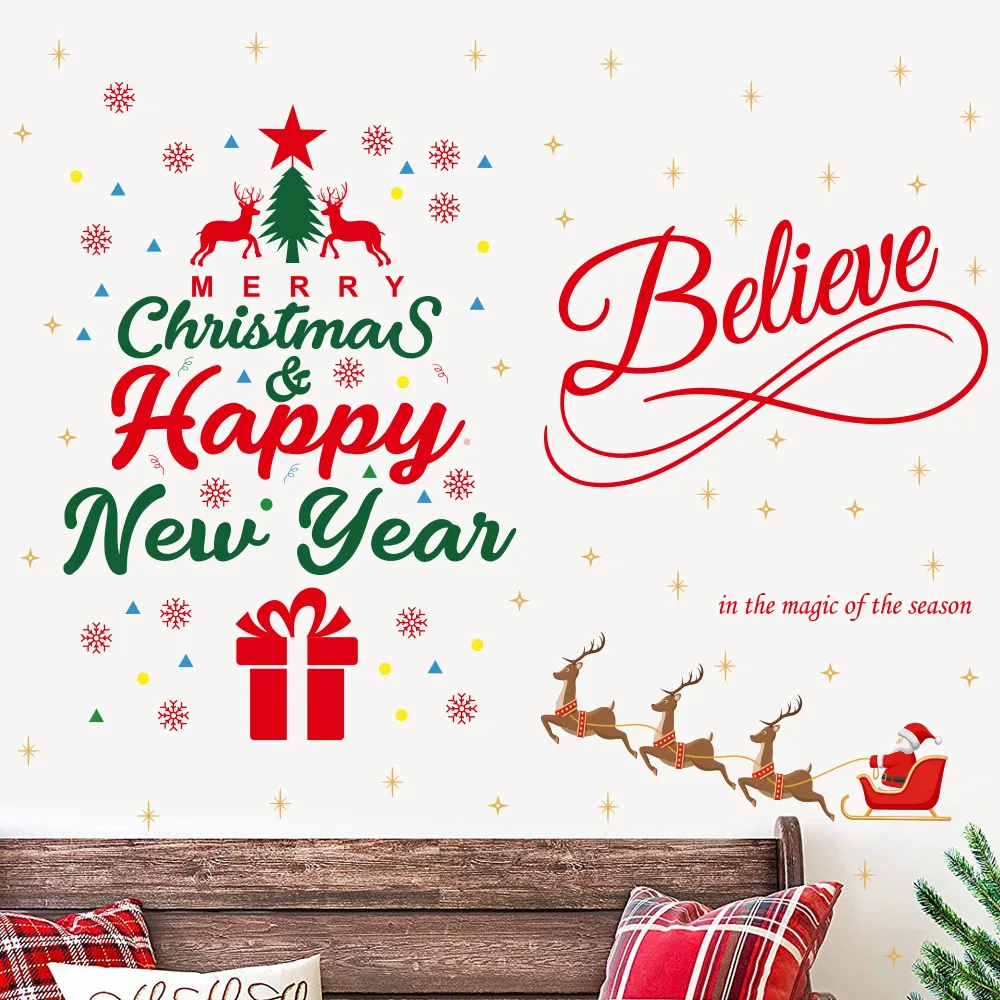 

9 шт./набор, новогодние наклейки на окна с двусторонним принтом