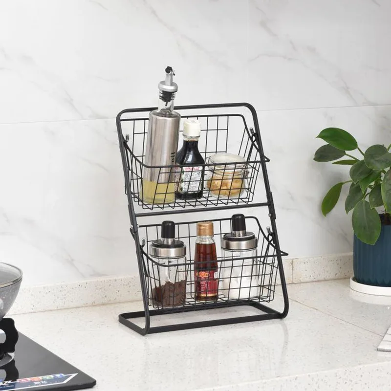 

Iron Storage Shelf Rack for Kitchen Seasoning Organizer Fruits Holder Double Layer Assembly Bathroom Cosmetic Storage Basket