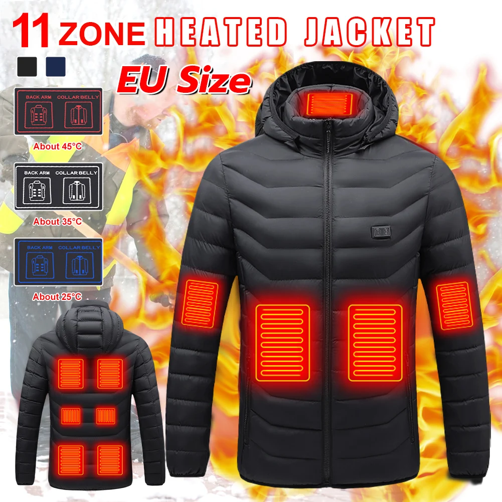 

11 Places Heating Jackets Men Winter Warm USB Smart Thermostat Hooded Heated Clothing Waterproof Warm Jackets EU Size Wholesale