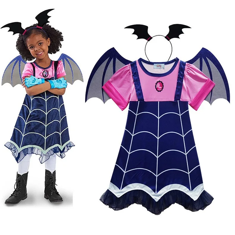 

Halloween Girl Vampirina Costumes Children Cosplay Vampire Dress Up Costume Kids Outfits Carnival Party Disguise Wing Headband