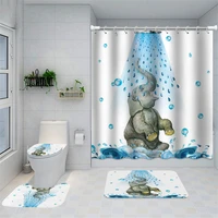 3d animal waterproof shower curtain sets with rugs elephant print bath rug and mats and hooks toilet seat cover bathroom decor