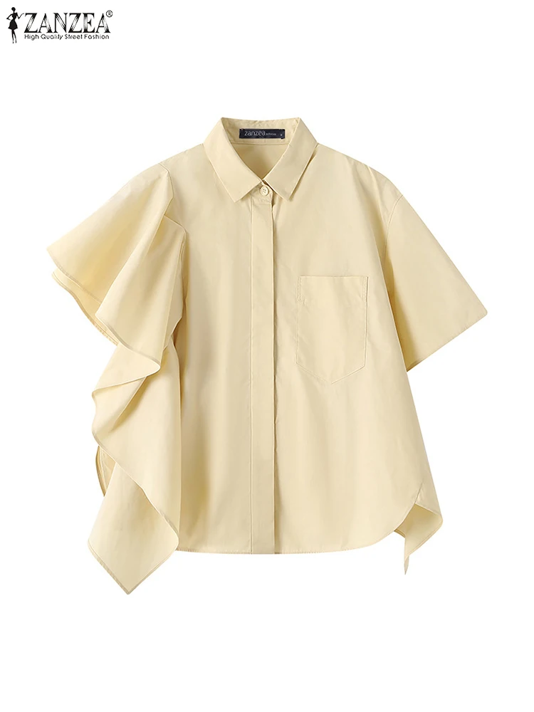 Повседневные женские блузки ZANZEA корейские стильные однотонные рубашки с