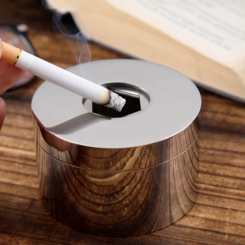 

Creative Stainless Steel Ashtray With Cover European Style Personality Trend Home Living Room Office Anti Fly Ash Ashtray