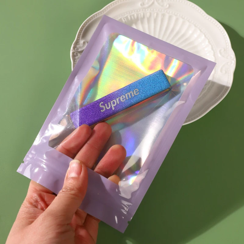 50Pcs Zip Lock Bags Holographic Laser Color Clear Plastic Pouch For DIY Jewelry Retail Storage Pouch Display Packaging Opp Bag