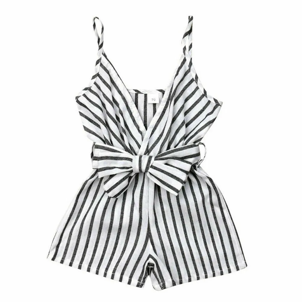 

Toddler Baby Kid Girls Strap Stripe Ribbons Bow Overall Jumpsuit Summer Outfits Clothing Sets For Children Girl Clothes Children