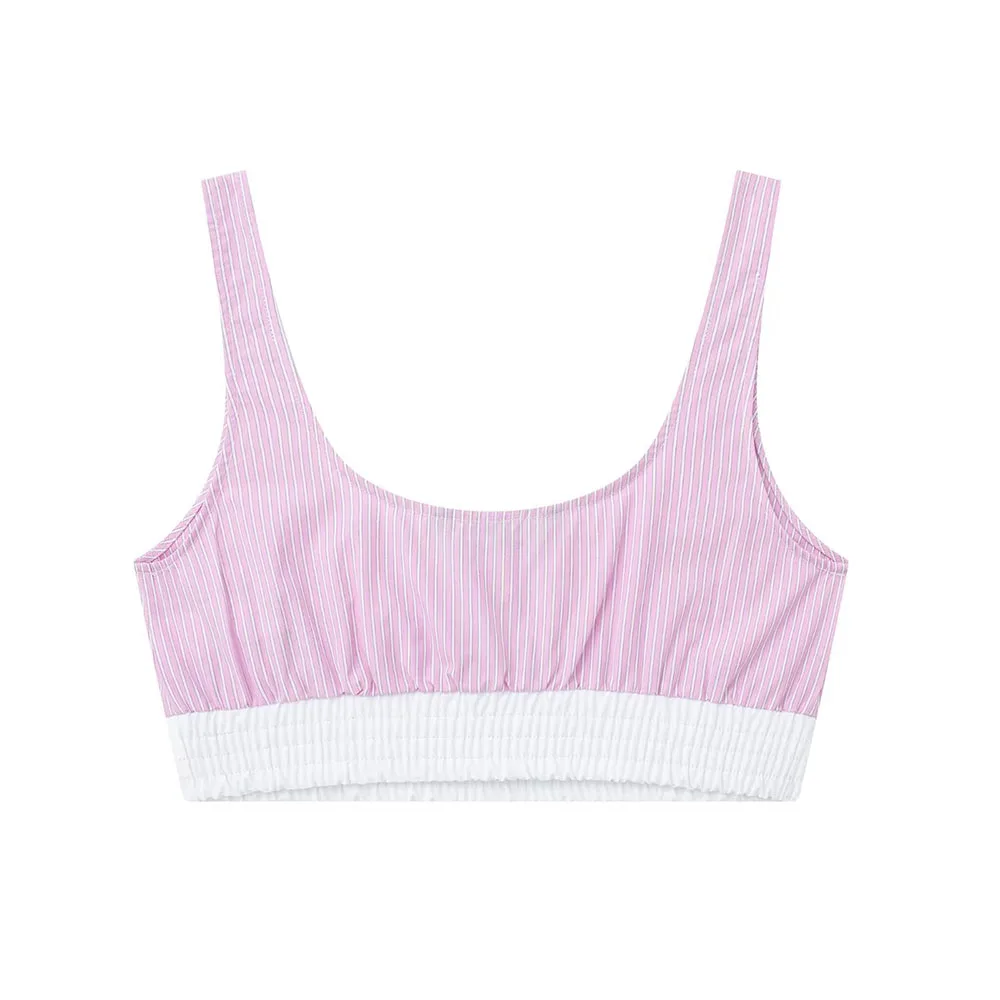 TRAF Women Fashion with Contrast Striped Shorts Vintage Mid Elastic Waist with Button Female Short Pants Mujer Casual Clothes