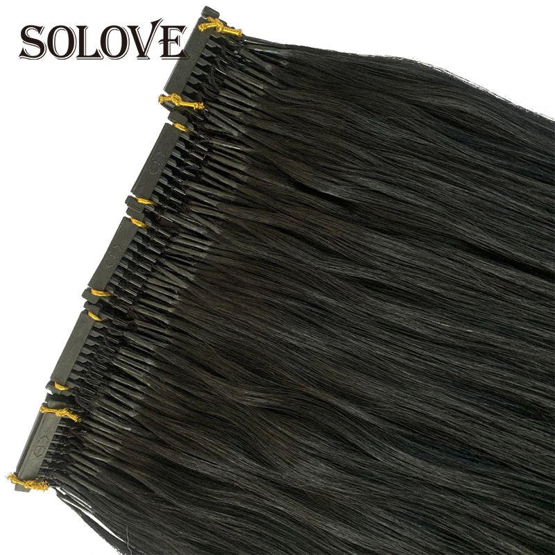 Solove Straight 6D Virgin Human Hair Extensions Handmade Seamless Loop Micro Ring Hair Extensions 10-30” 50g/set Natural Color