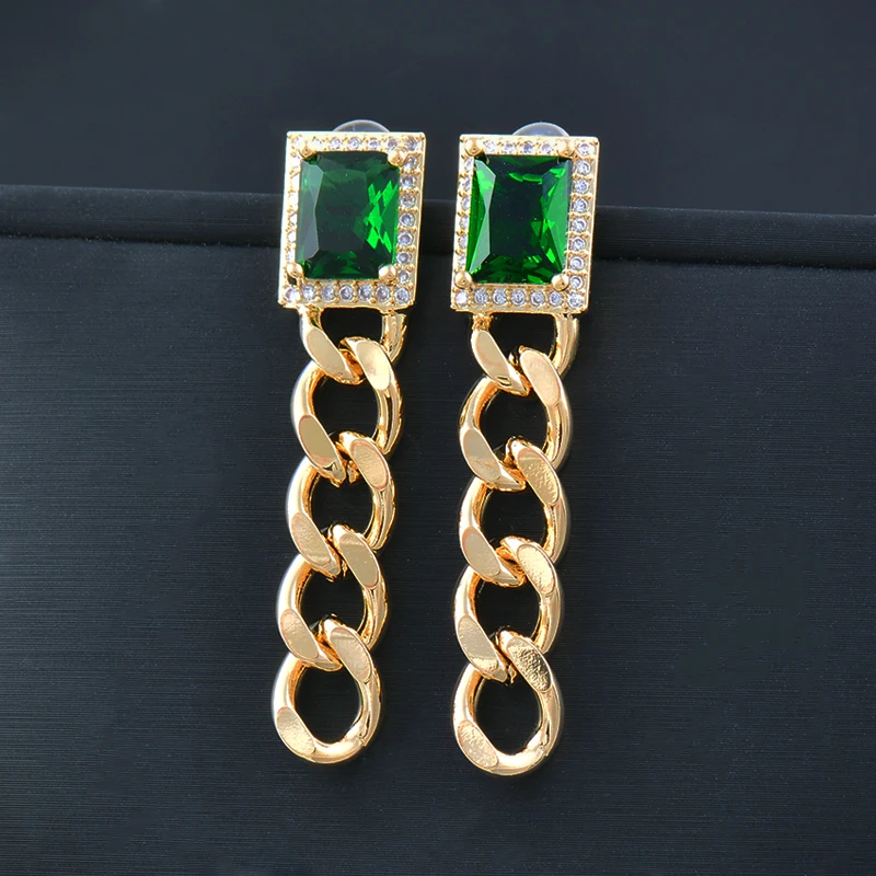 

LEEKER Trend Long Chain Drop Earrings For Women Gold Color Earrings Square Green White Black Cubic Zirconia earrings 2022 LK6