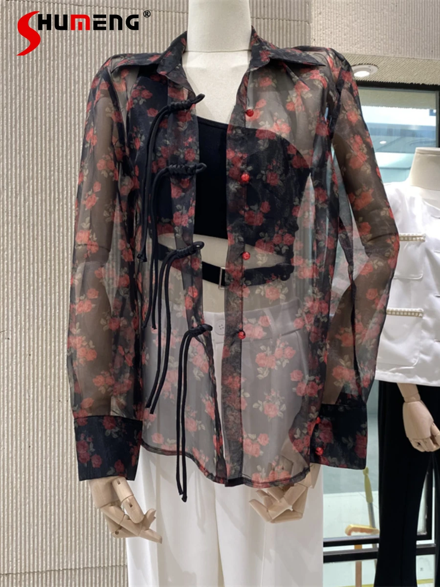 

High-End Vintage Floral Blouse Women's Korean-Style Loose Slimming Thin Sun Protection Shirt Top 2022 Summer New Blusa Feminina
