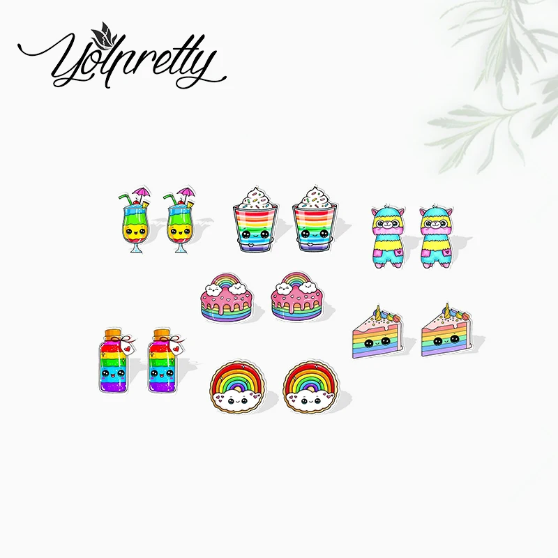 

2022 New Arrival Fashion Rainbow Colorful Mixed Things Epoxy Stud Earrings Handcraft Acrylic Resin Earrings