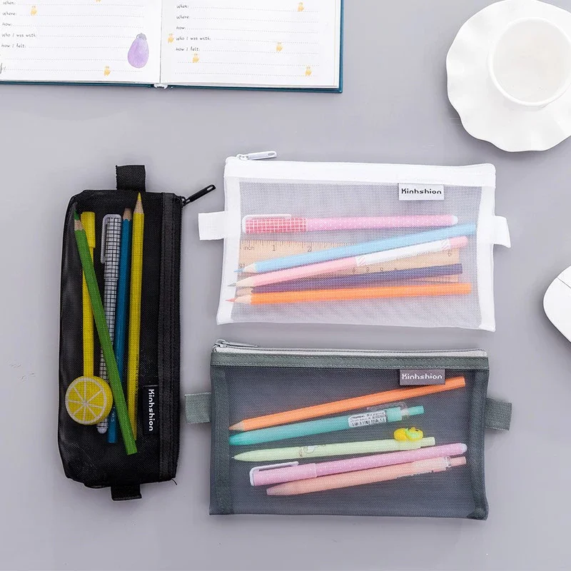 

New Nylon Pen Bag Case Transparent Mesh School Pencil Bag Capacity Pencil Case For Kid Gift Office Supplies Creative Papeterie