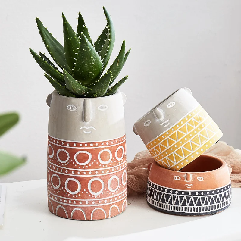 

Nordic style art abstract concrete surface flowerpot coffee shop home decoration simulated plant flowerpot artificial flowers