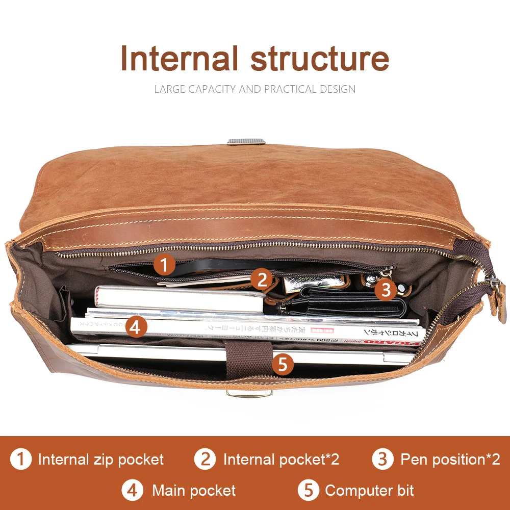 Портфель Crazy Horse из натуральной кожи для мужчин подходит ноутбука 15 6 дюйма Сумка