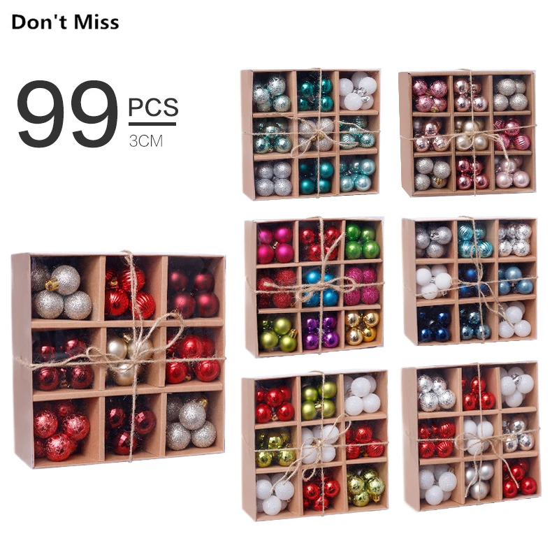 

99pcs 3cm Xmas Tree Hanging Ornament Christmas Ball Christmas Decoration for Home Pendant Gifts Drop Ornaments Party Supplies