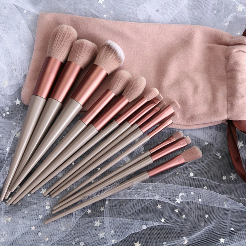 

13pcs Set Quick-Drying Makeup Brush Sets Soft Blush Loose Powder Brush Highlight Eye Shadow Brush With Bag Portable Makeup Tools