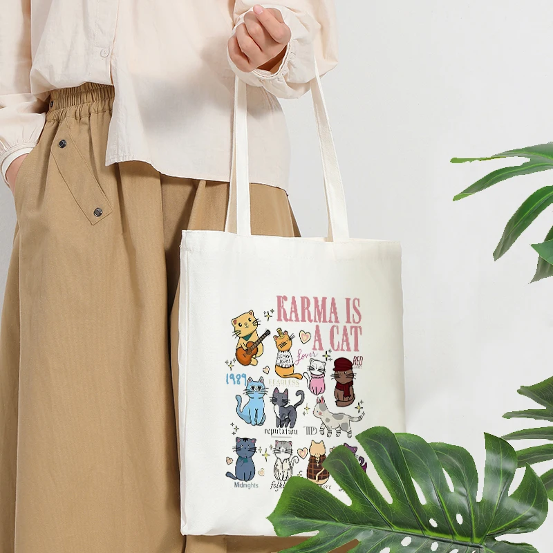 Swifitie Karma Is a Cat Pattern Сумки-тоут для женщин Складная большая летняя дорожная сумка