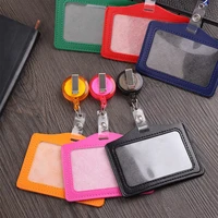 1pc id card holder badge case credit card holders pu card bus id holders identity badge with retractable reel protective shell