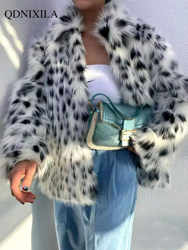 Winter Coat for Women Faux Fur Coat New Style Imitation Fox Fur Leopard Bobcat Fur Coat Winter New In Outerwears Fur Jacket