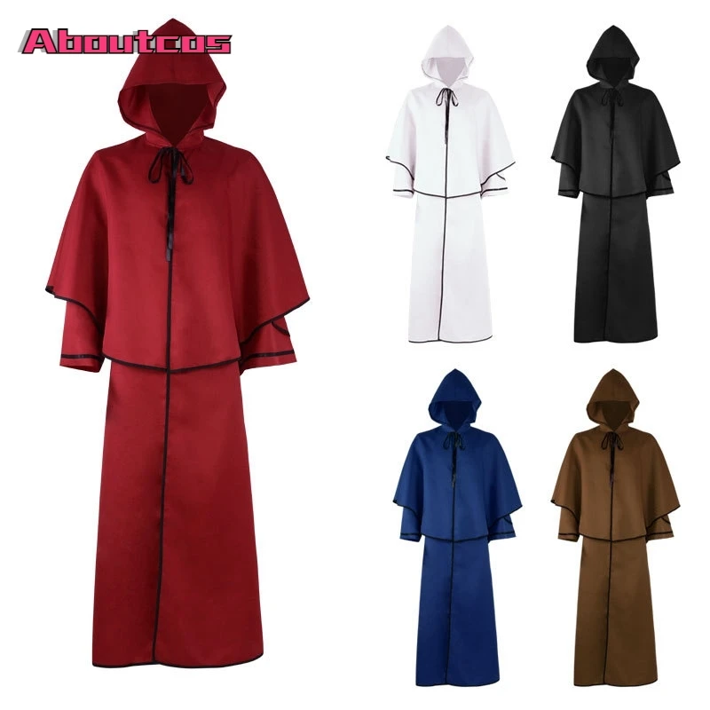 

Aboutcos Medieval Monk Plague Doctor Halloween Costume Hood Mantle Gown Robe Cloak Wizard Priest Sorcerer Outfit Adult S-4XL