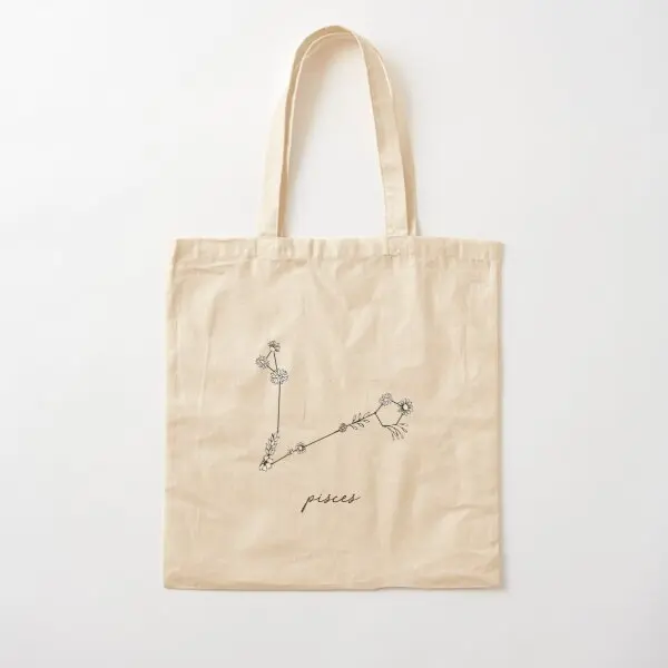 

Pisces Zodiac Wildflower Constellation C Canvas Bag Fashion Handbag Tote Designer Reusable Printed Shoulder Bag Travel Shopper