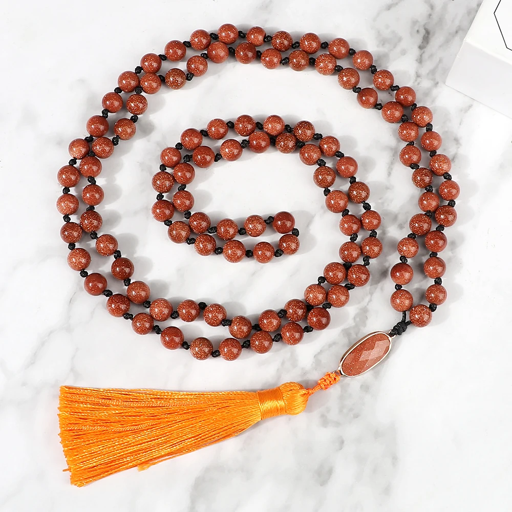 Ожерелье из натурального песчаника 8 мм синее золото каменные бусины 108 мала