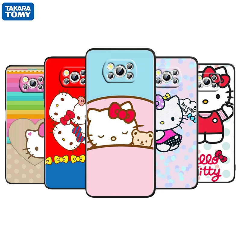 

Cute Anime HelloKitty Girl For Xiaomi Poco M4 X3 F3 GT NFC M3 C3 M2 F2 F1 X2 Pro Mi Mix3 TPU Black Phone Case Cover Fundas Coque