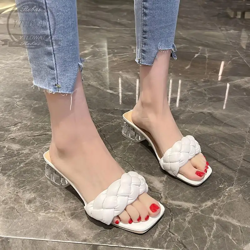 Ladies Flip-Flops Summer Slippers  Square Toe Sandals  Casual Beach Woven Flats  Slip-On  YTLDWAT