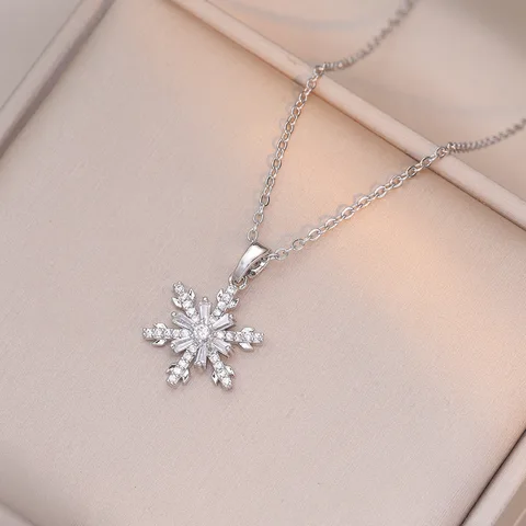 Женское Ожерелье со снежинками и блестящими кристаллами, подвеска со снегом, ожерелья, новогодний подарок, ювелирные изделия, цепочка на шею, ская