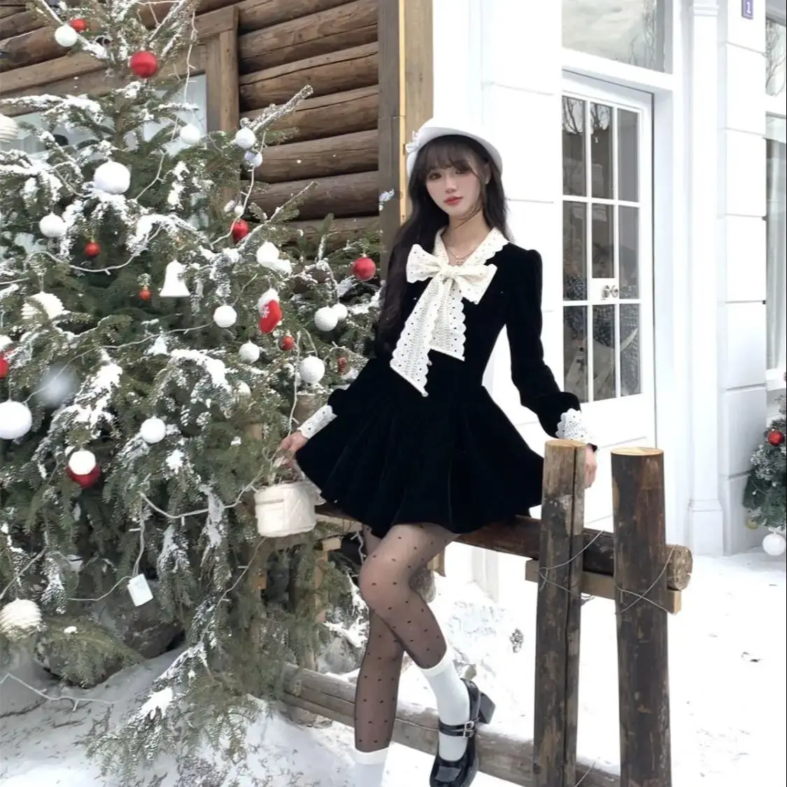 Корейское ретро французское черное бархатное платье Xiaoxiang осенне-зимнее новое