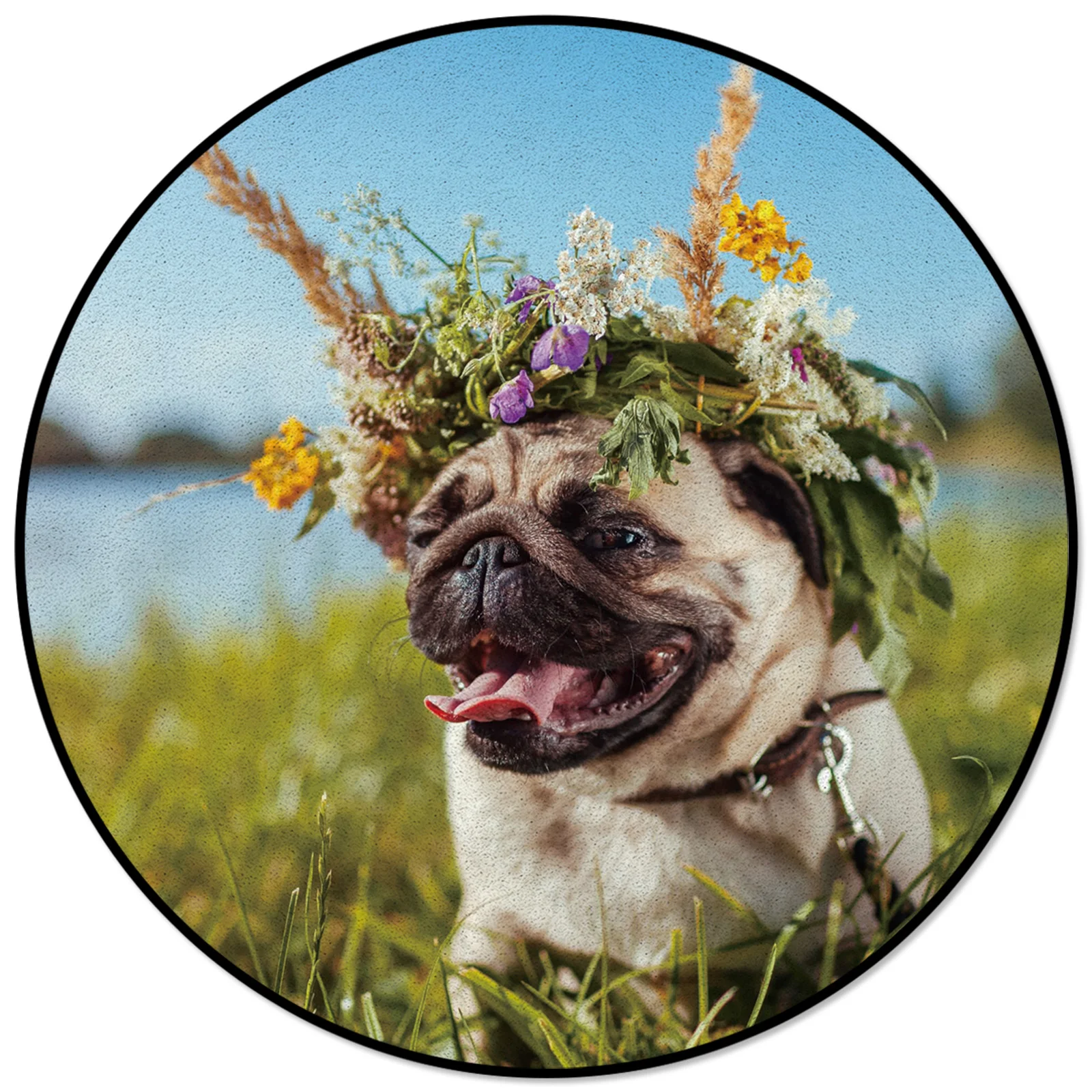 

Animal Puppy Cute Spring Flower Round Rugs Home Decor Carpets for Bedroom Large Area Mat for Living Room Printed Circle Carpets